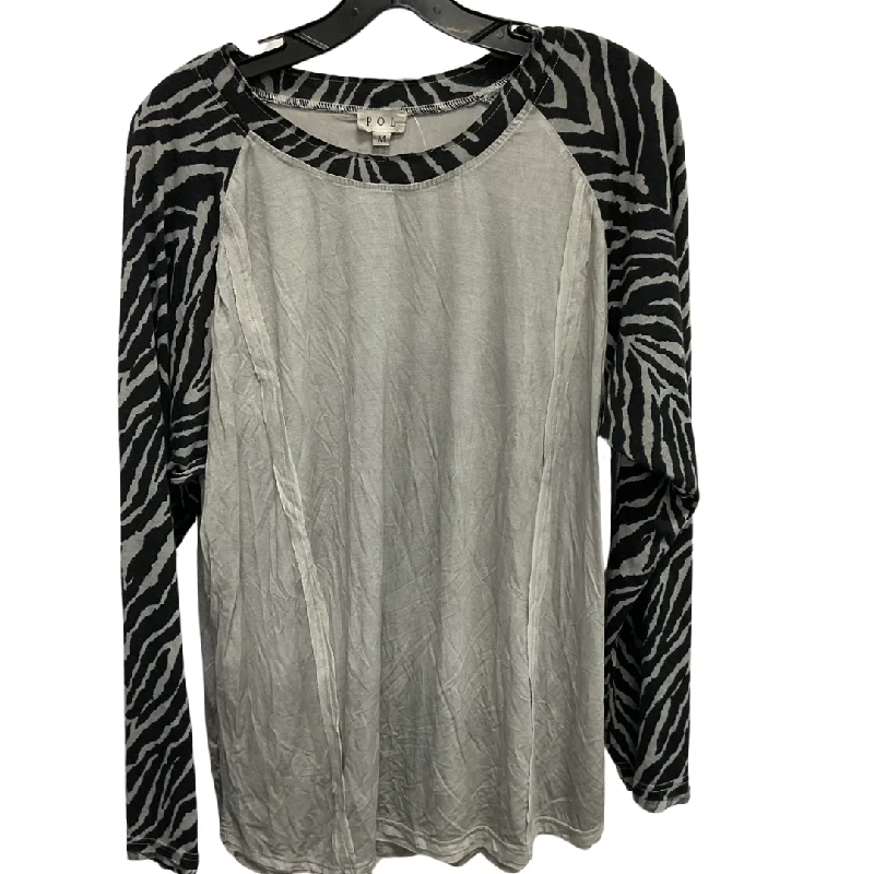 Top Long Sleeve By Pol In Black & Grey, Size: M