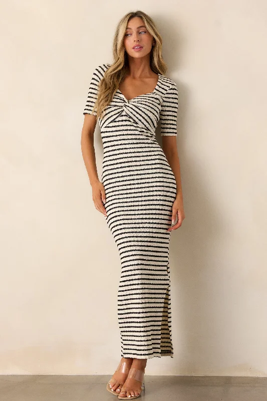 City Lights Black Stripe Bodycon Maxi Dress