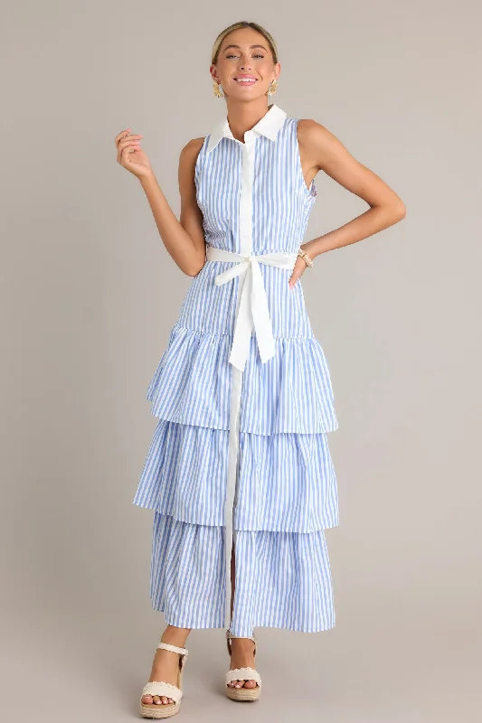 Treasure Trove Blue Stripe Button Front Maxi Dress