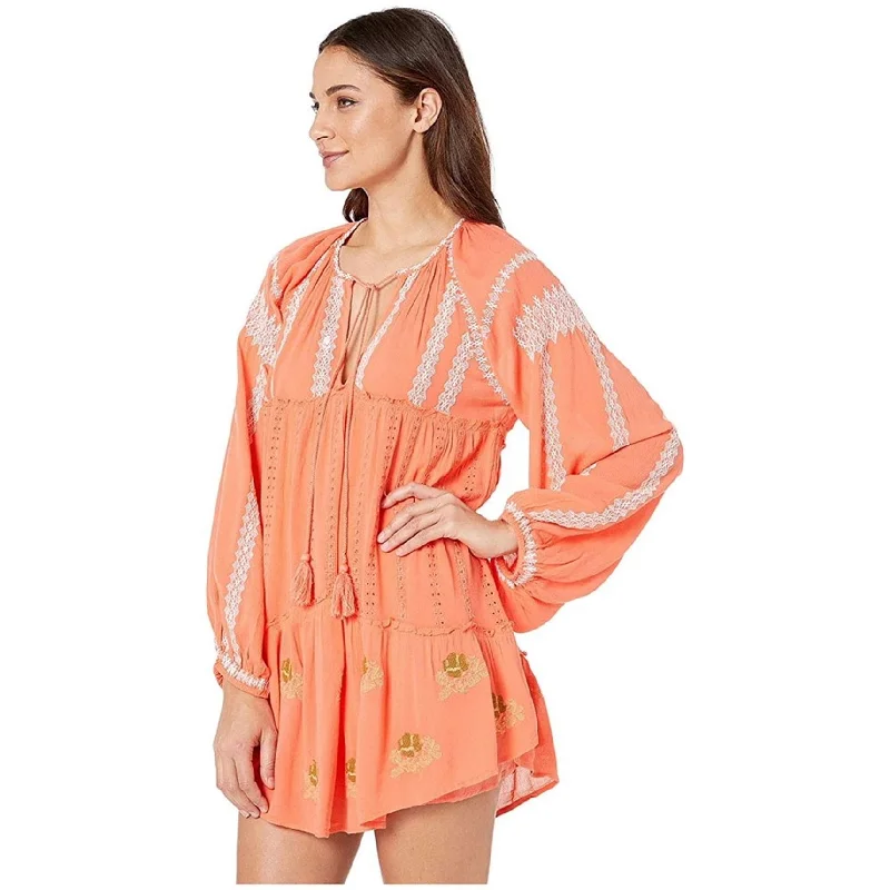 Free People Womens Wild Horses Mini Dress, Orange, Small