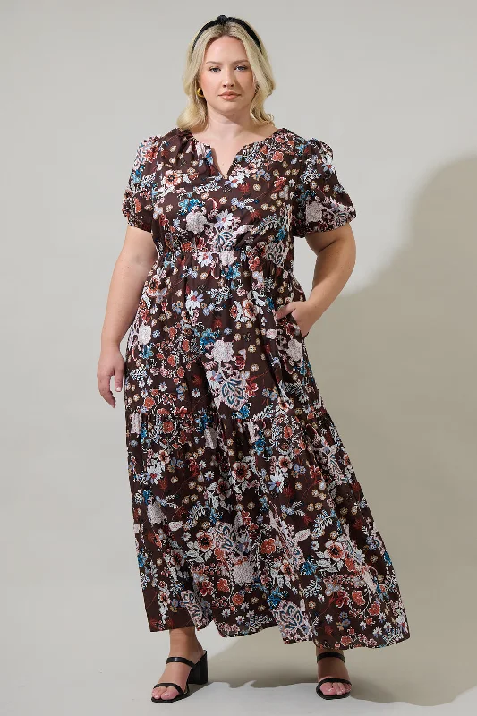 Journee Floral Morty Puff Sleeve Maxi Dress Curve