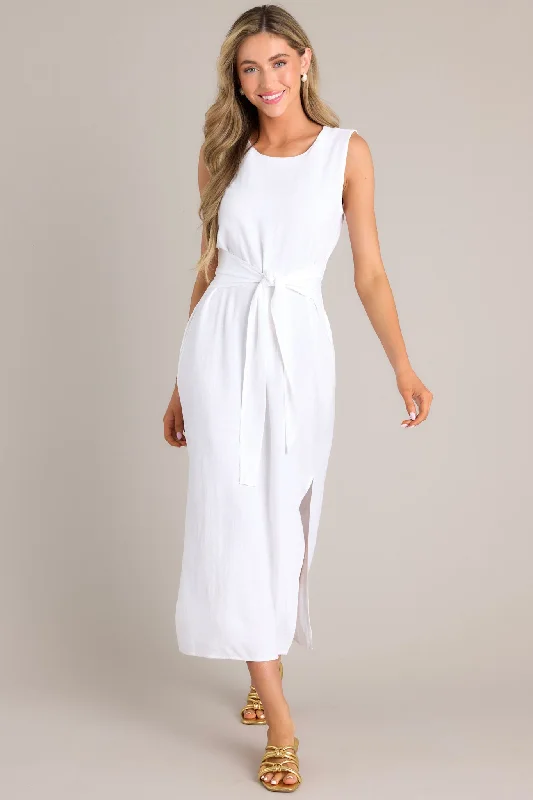 Nurturing Spirit White Waist Tie Maxi Dress