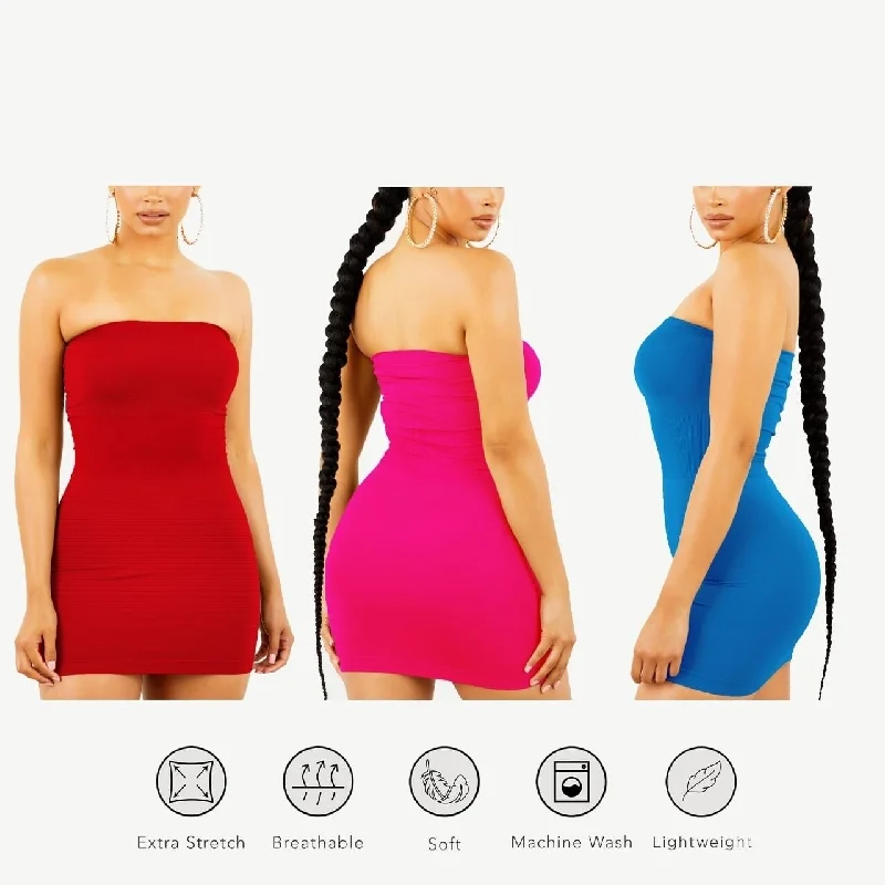 3Pack Womens Strapless Seamless Bodycon Mini Tube Top Dress Stretchy Fit