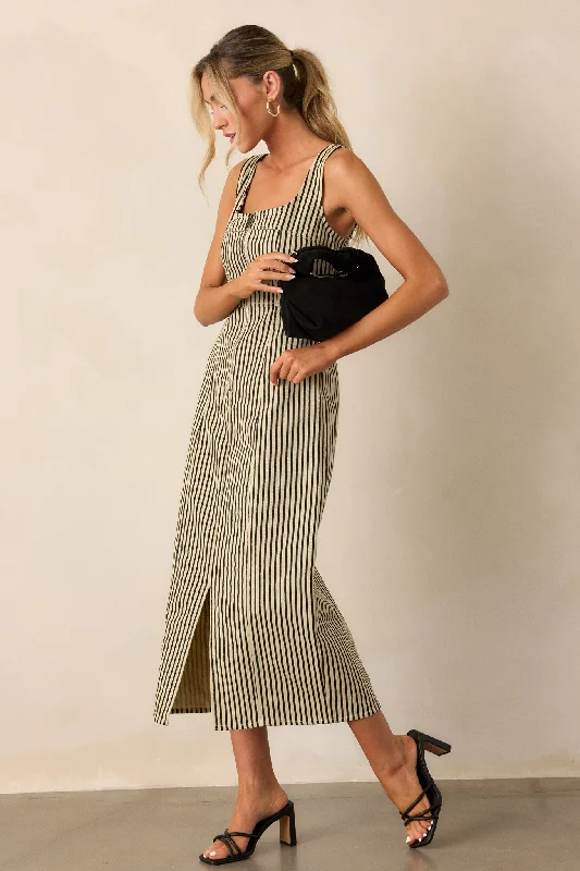 Timeless Beauty Black Stripe Zip Front Denim Maxi Dress