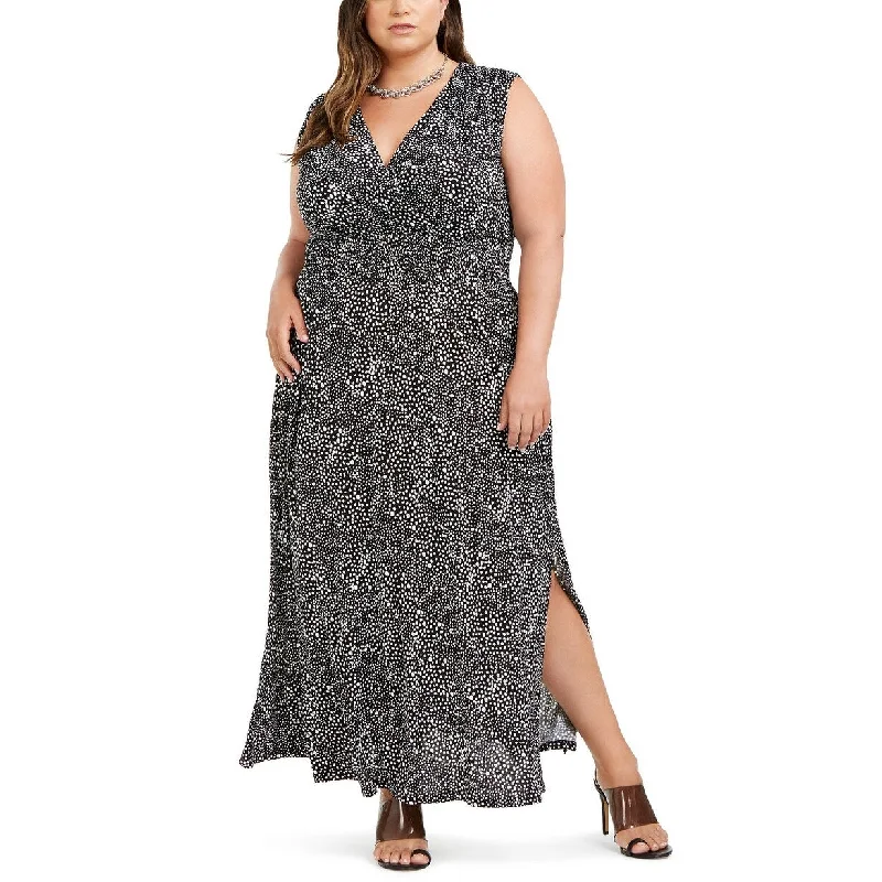 INC International ConceptsWomen's Plus Size Printed Ruched-Shoulder Smocked Maxi Dress Black Size 3 Extra Large