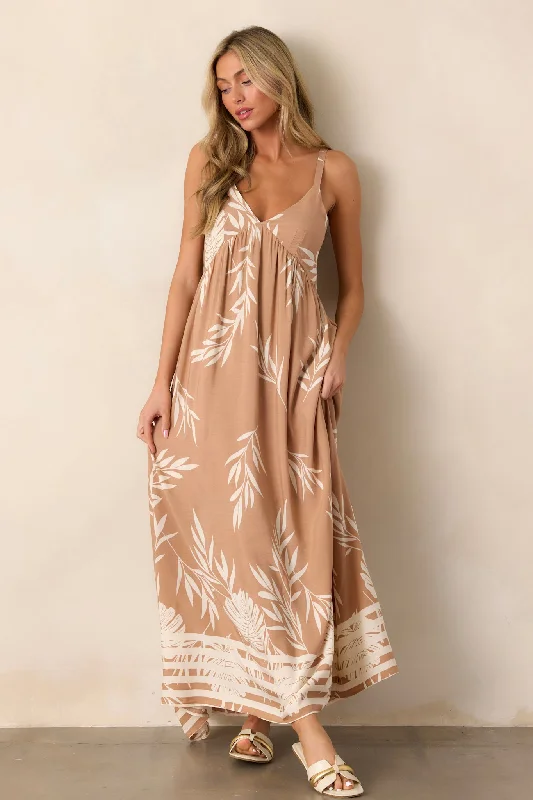 Bohemian Life Tan Floral Maxi Dress