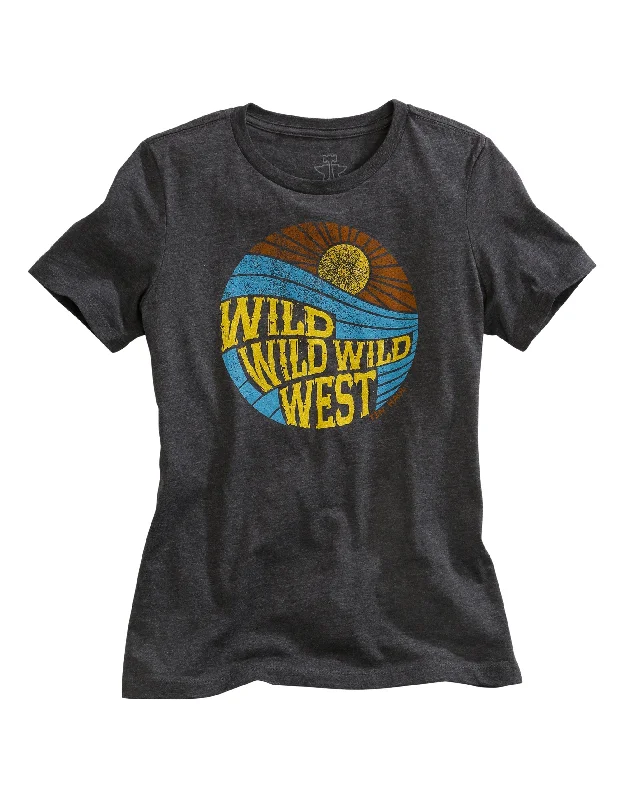 WOMENS WILD WILD WEST RETRO SCREEN PRINT DARK GREY SHORT SLEEVE T-SHIRT