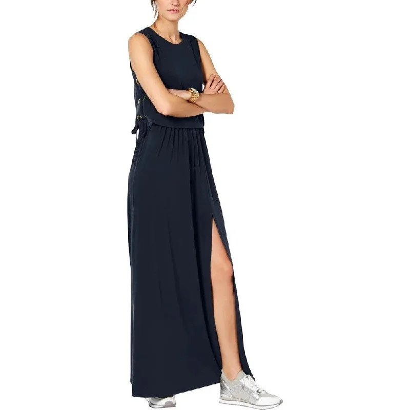 Michael Kors Women's Grommet-Laced Maxi Dress Navy Size Large