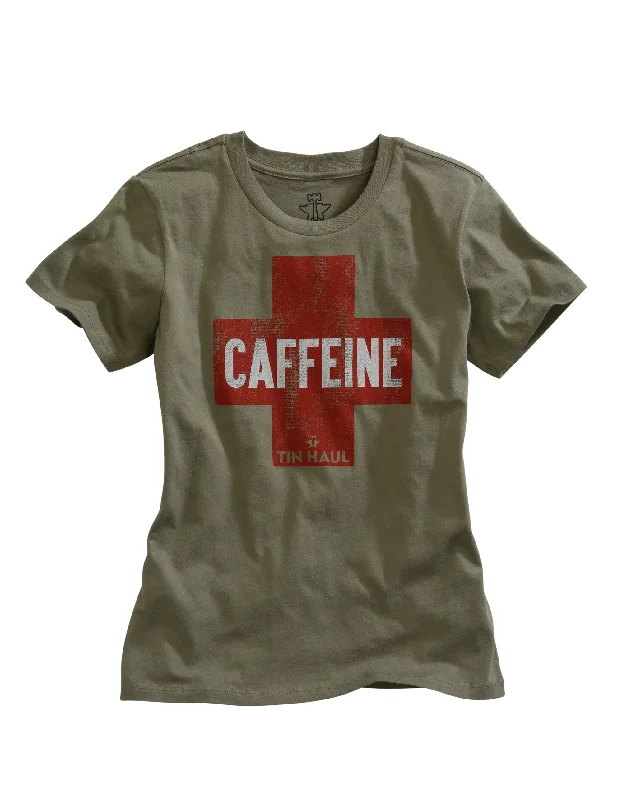 WOMENS RED CROSS NEED CAFFEINE SCREEN PRINT DARK GREY SHORT SLEEVE T-SHIRT