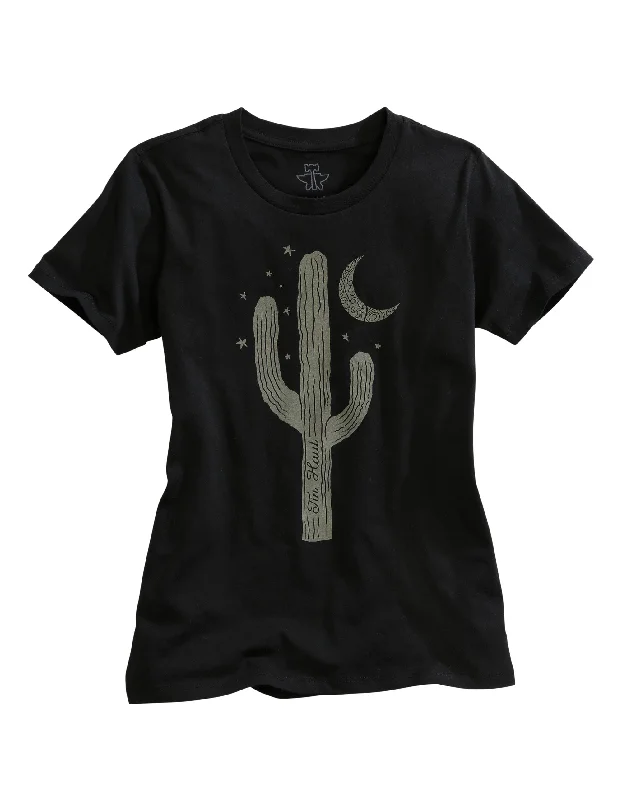 WOMENS SINGLE CACTUS SCREEN PRINT BLACK SHORT SLEEVE T-SHIRT