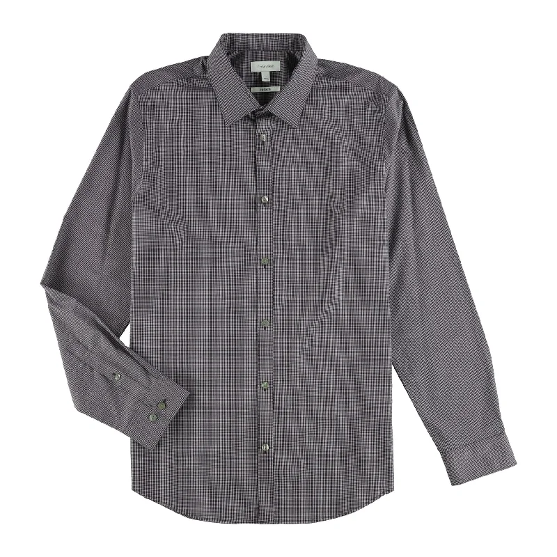 Calvin Klein Mens Mini Check Button Up Shirt, Purple, Medium