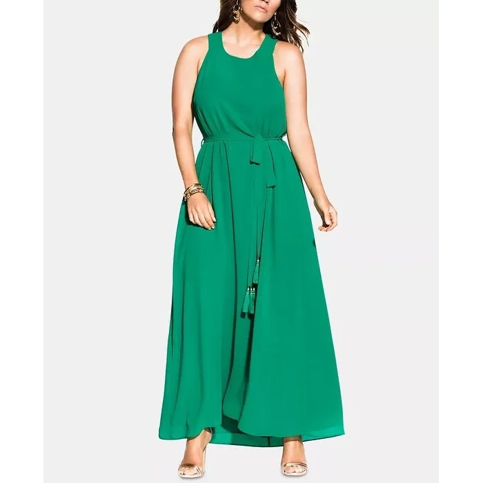 City Chic Women's Plus Tassel Tie Maxi Sundress Green Size 18W