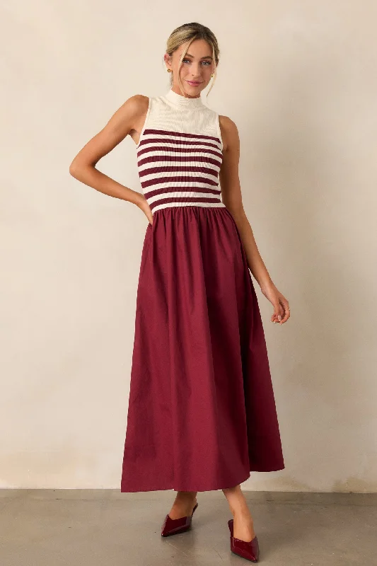 Timeless Treasures Burgundy Sleeveless Striped Maxi Dress