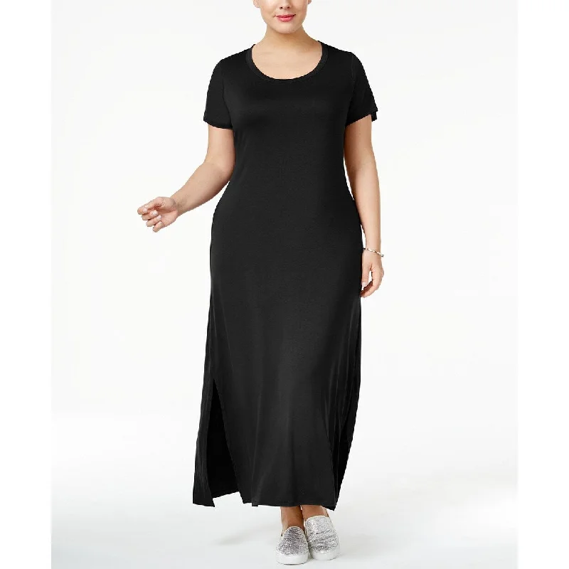 Style & Co Women's Plus Size T-Shirt Maxi Dress Black Size 1X