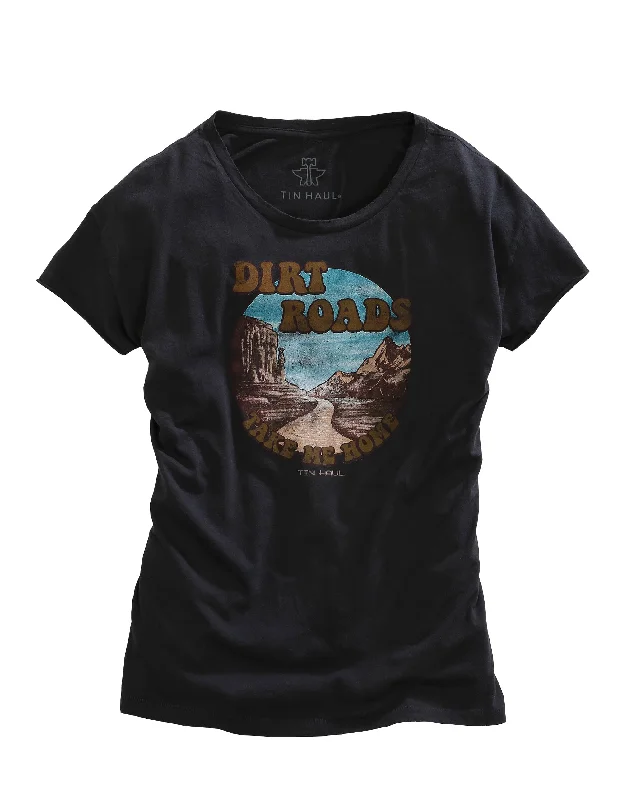 WOMENS DIRT ROADS TAKE ME HOME SCREEN PRINT DARK GREY SHORT SLEEVE T-SHIRT