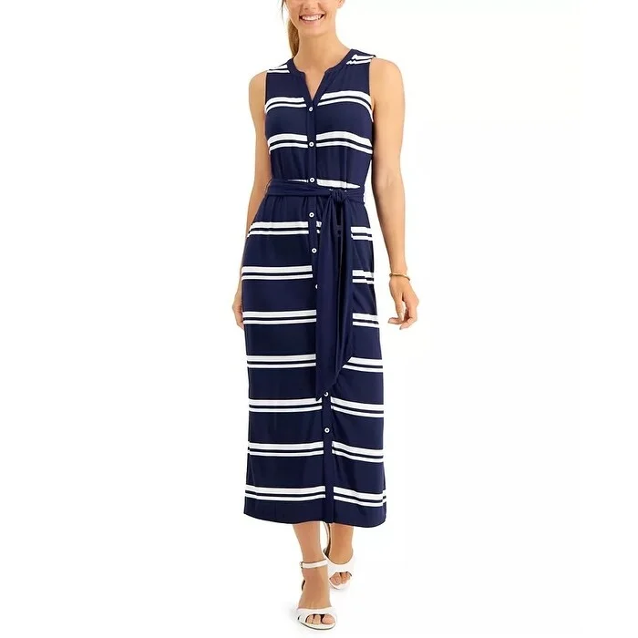 Charter Club Women's Striped Maxi Dress Blue Size Medium