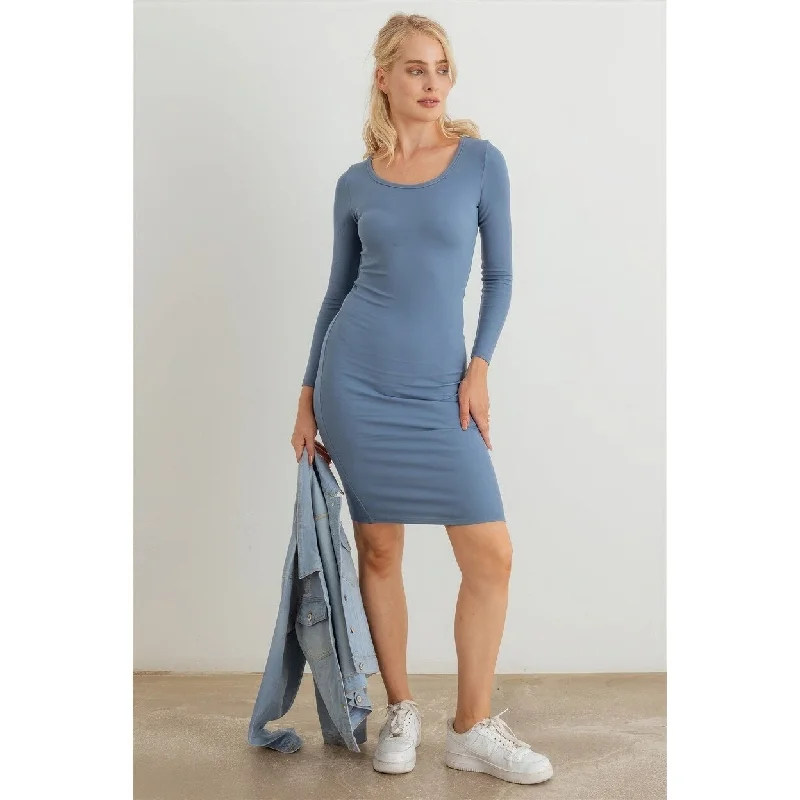 Ribbed Crew Neck Long Sleeve Mini Dress