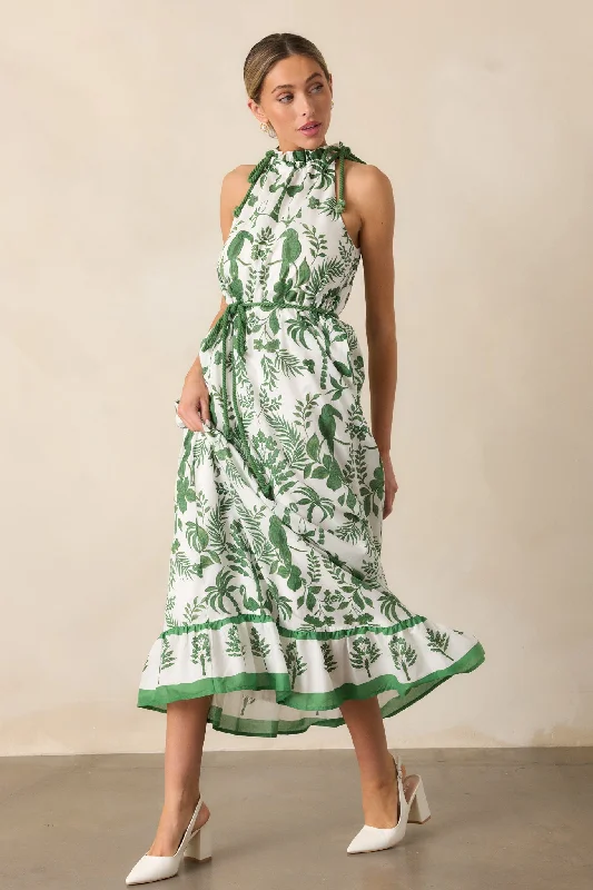 Breeze Through Paradise 100% Cotton Green Tropical Print Maxi Dress