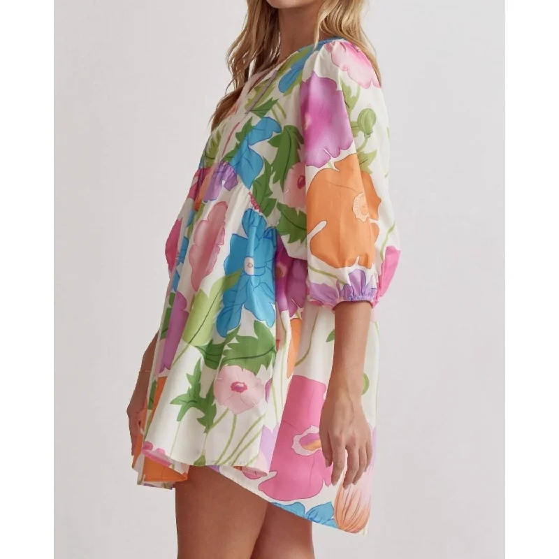 Entro - Blossom Burst Vibrant Floral Mini Dress