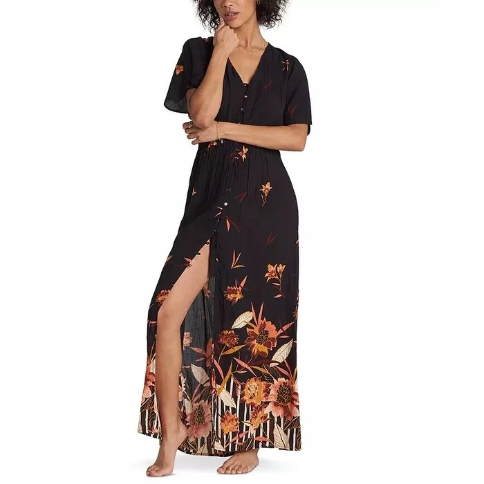 Billabong Juniors' Autumn Breeze Floral-Print Maxi Dress Black Size Large