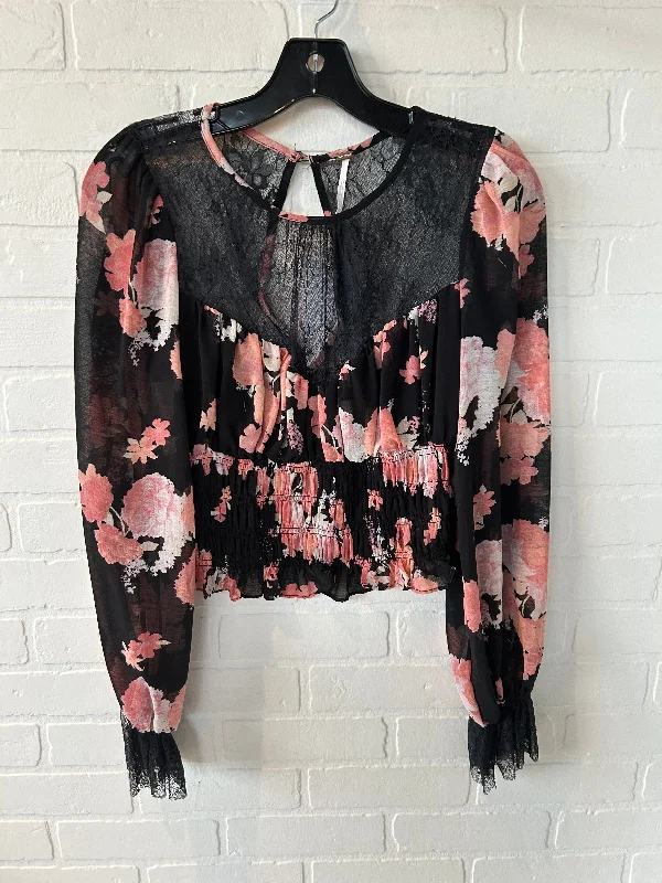 Top Long Sleeve By Free People In Black & Pink, Size: S