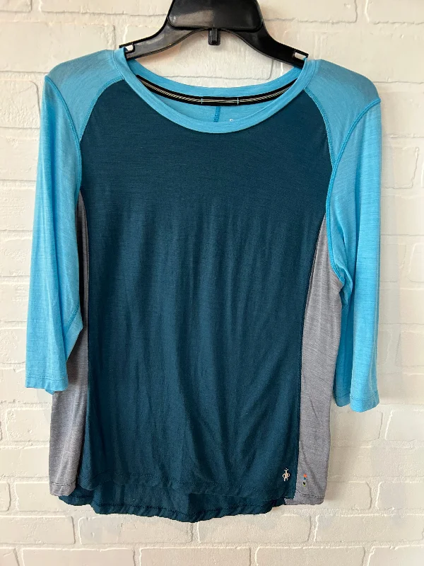 Top Long Sleeve By Smartwool In Blue & Grey, Size: M