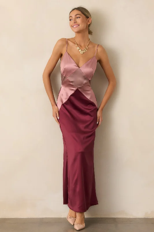 Celestial Skies Mauve Mist Satin Maxi Dress