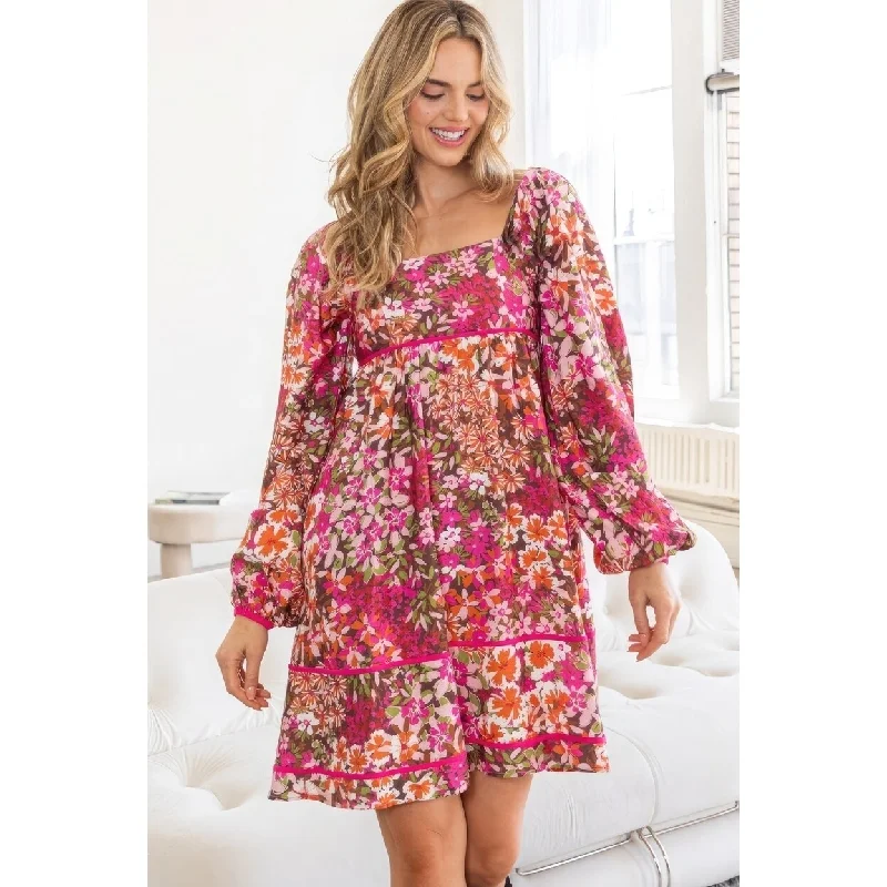 Floral Square Neckline Mini Dress