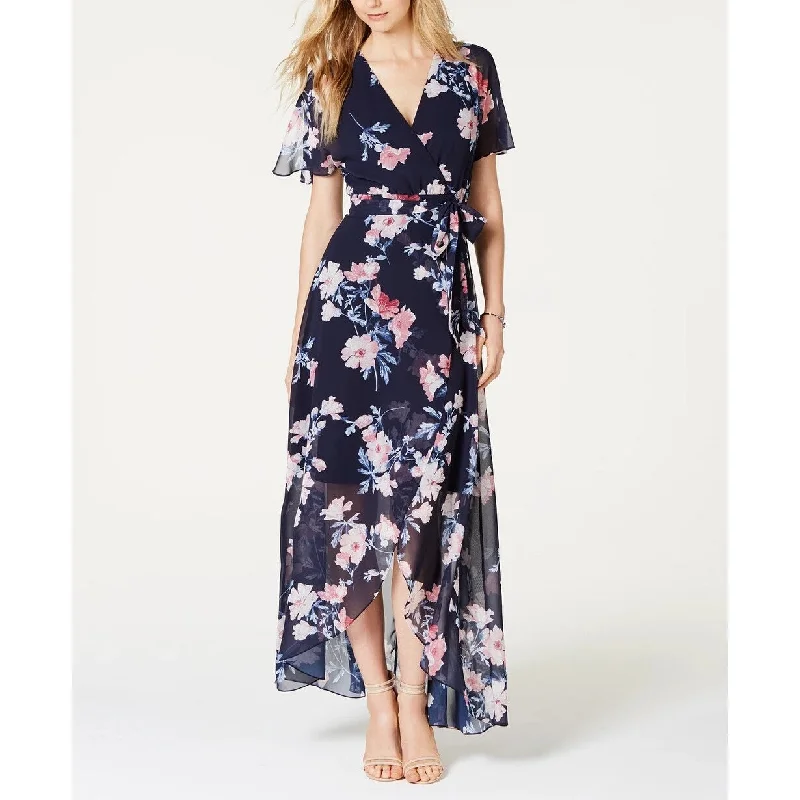 Jessica Howard Women's Floral Print Faux Wrap Maxi Dress Blue Size 6