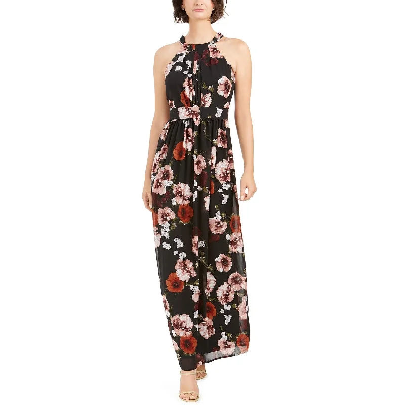 INC International Concepts Women's Floral-Print Halter Maxi Dress Black Size 14