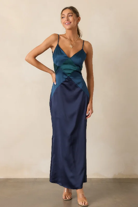 Celestial Skies Midnight Blue Satin Maxi Dress