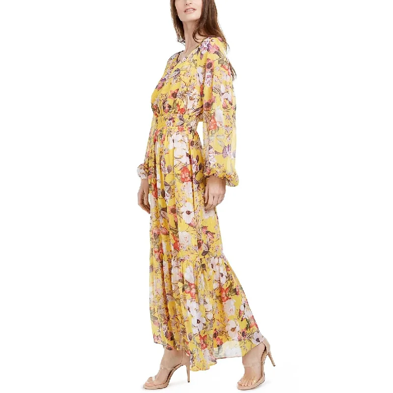 INC International Concepts Women's Printed Peasant Maxi Dress Med Yellow Size XX-Large