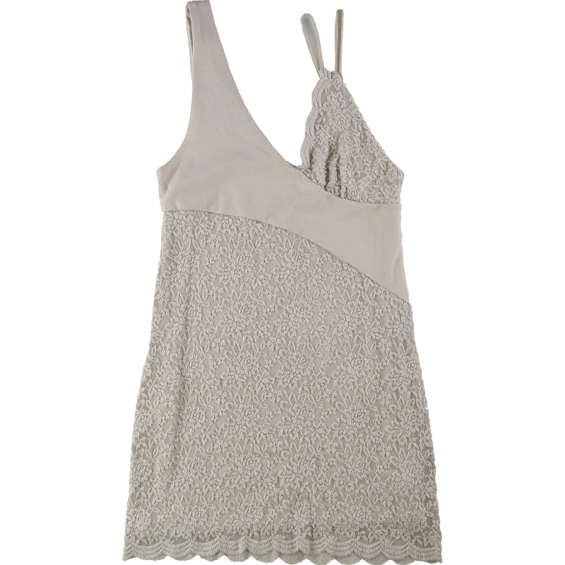 Free People Womens Lower East Side Lace-Contrast Mini Dress, Beige, Medium