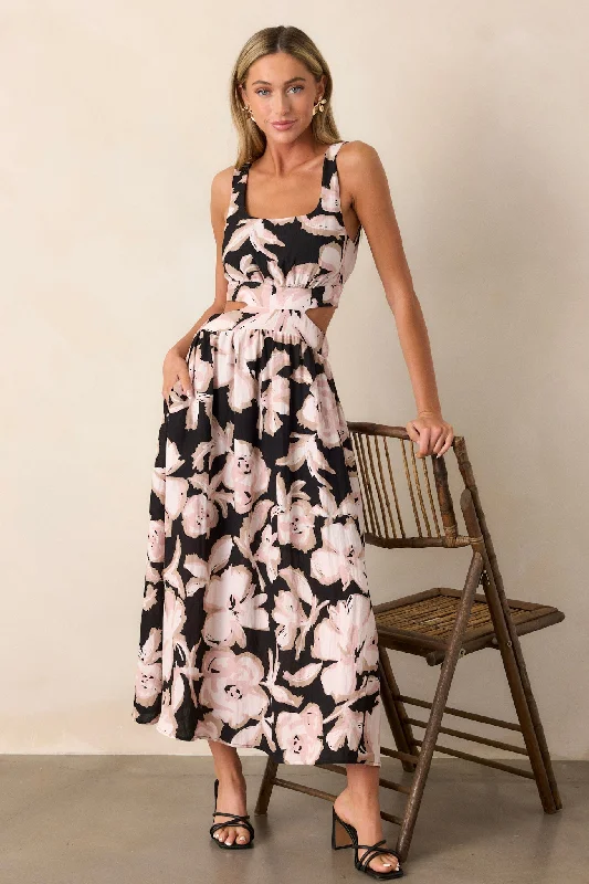 Radiant Day Black Floral Cutout Maxi Dress