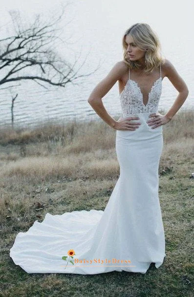 Beaded Straps Outdoor Fitted Wedding Dress