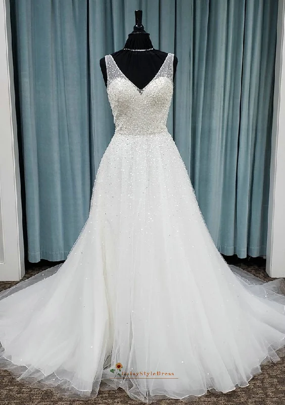 A line Summer Beaded Wedding Dress