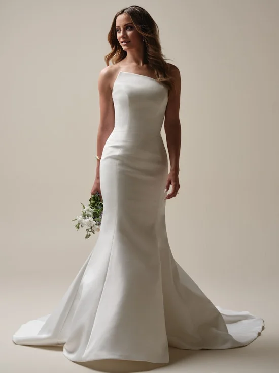 Mermaid satin asymmetrical shoulder strap and floor length wedding dress