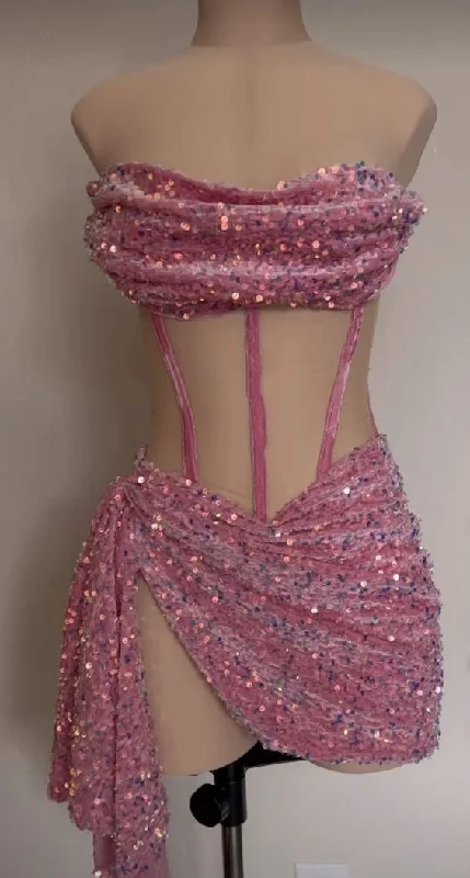 Pink Strapless Sequins Homecoming Dress Short Party Dress, MD7880