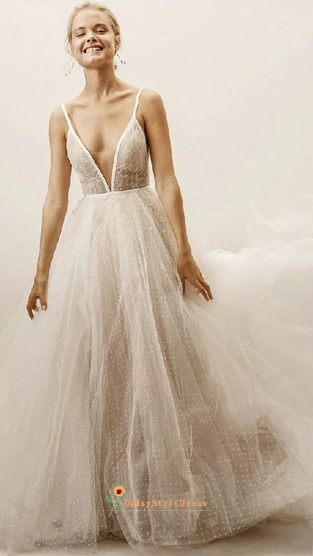 Summer Dot Tulle Champagne Wedding Dress