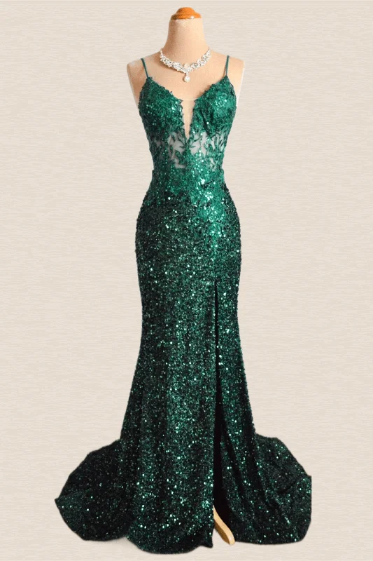 Emerald Green Sequin Mermaid Long Party Dress