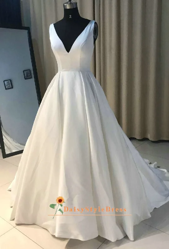 Simple Ball Gown V-neckline Wedding Dress