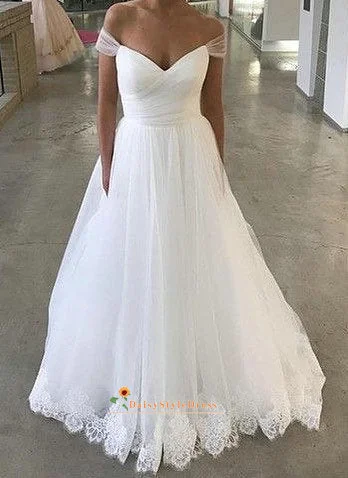 Simple Off Shoulder Sleeve Wedding Dress