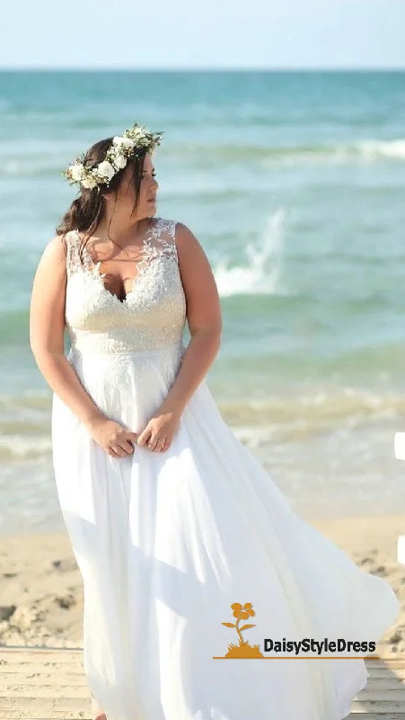 Elegant V-neckline Plus Size Lace Wedding Dress