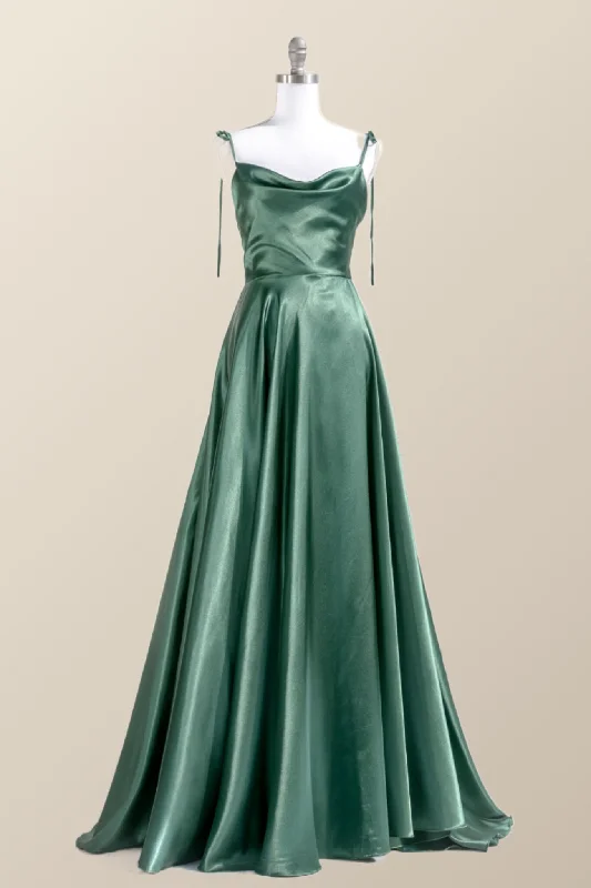 Simply Straps Green Silk Long Party Dress