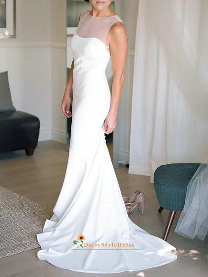 Fitted Soft Satin Sheer Wedding Dress