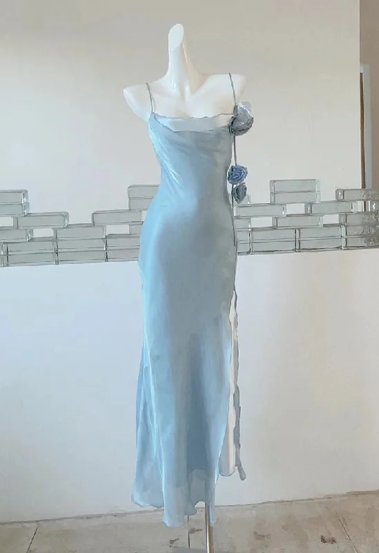 Light Blue Straps Sheath Long Party Dress Birdesmaid Dress, D149