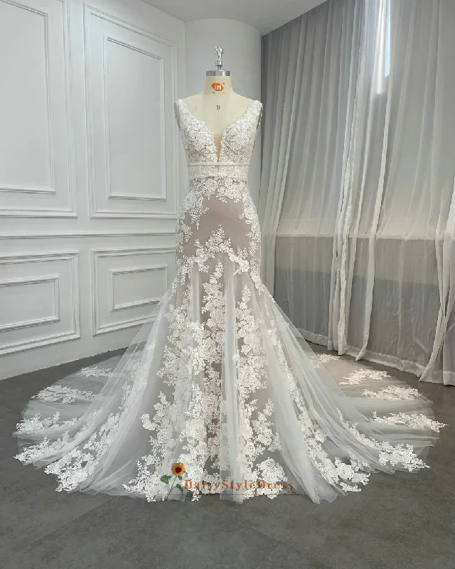 Mermaid Lace Colorful Wedding Dress