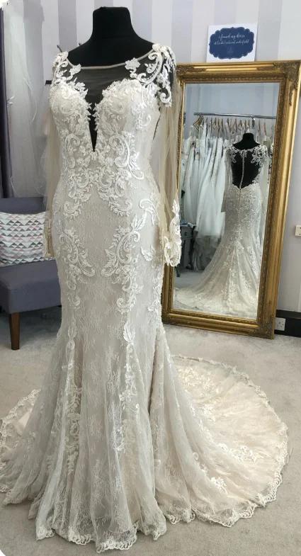 Fit and Flare Long Sleeve Lace Wedding Dress