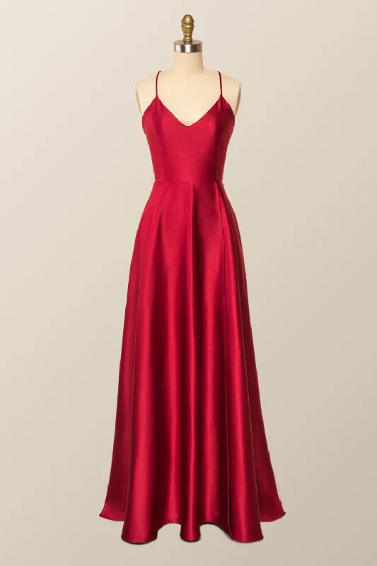 Simple Straps Red Long Party Dress