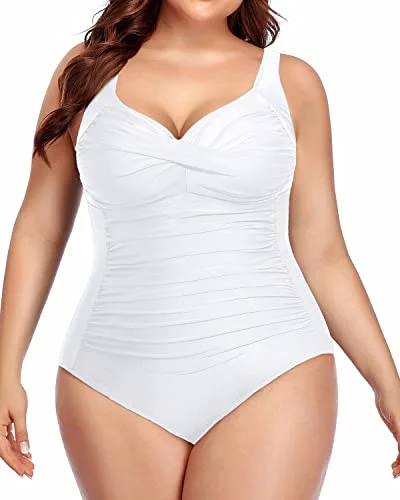 Retro One Piece Swimsuits Soft Wide Straps Plus Size Sexy Swimsuits For Women-White